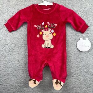 Koala Baby Girls 0-3 Months Red Berry Rouge Baby Girl Reindeer Footie Romper NWT